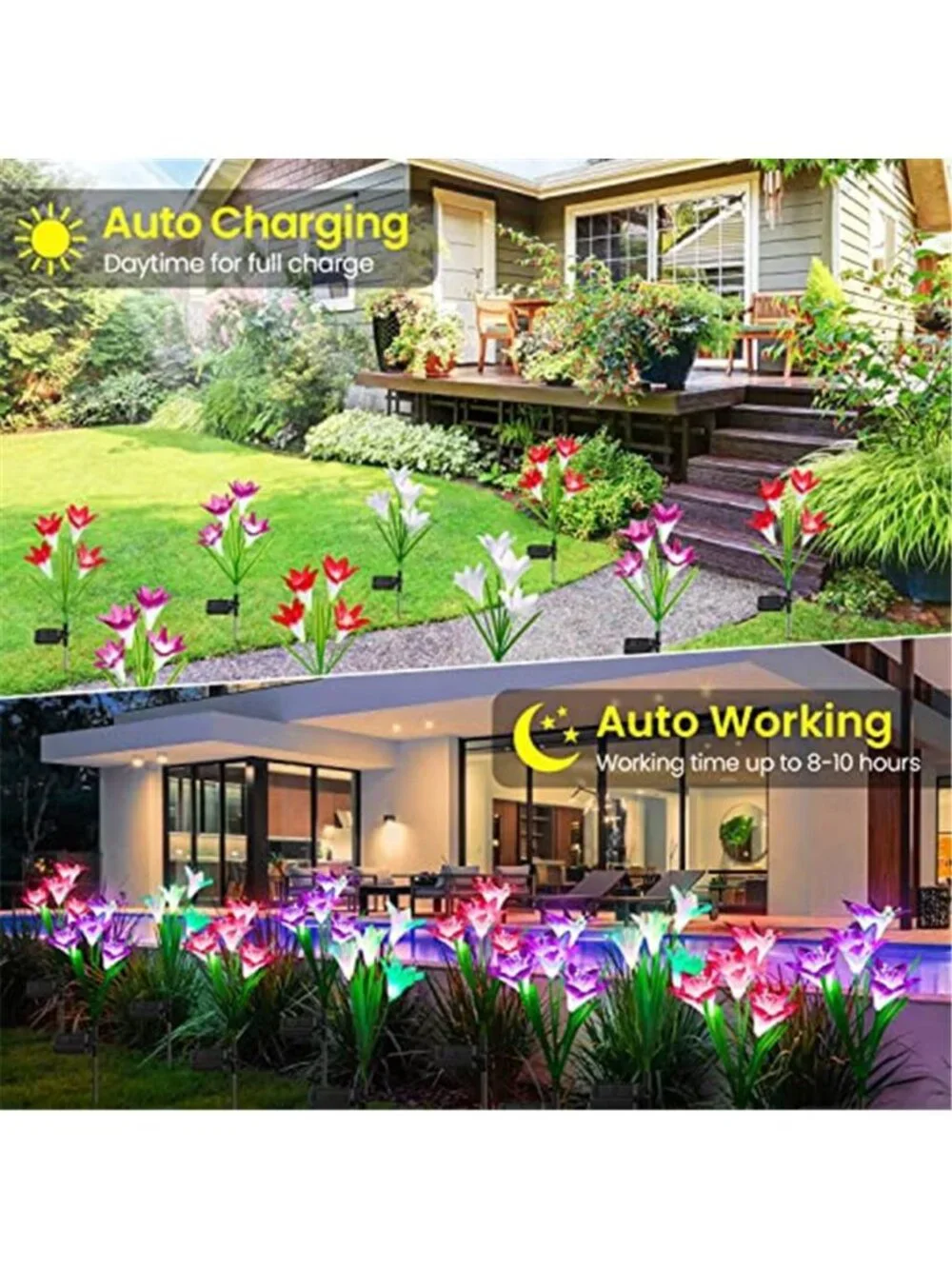 Solar Garden Lights Outdoor Waterproof Color Changing Flower Stake Yard Decor